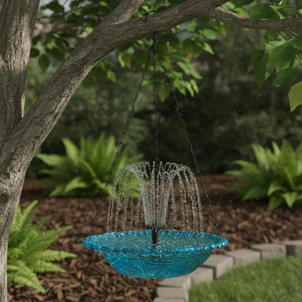 Hanging Solar Avian Bath Decorative Feature Solar Powered Hanging Water Feature Garden Decoration for Yard, Patio