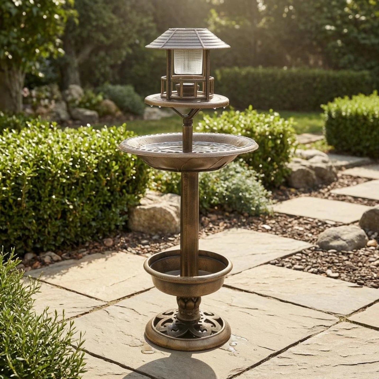 Decorative Birdbath Combo Scalloped Solar Bird Bath Garden Decor PP Plastic for Outdoor