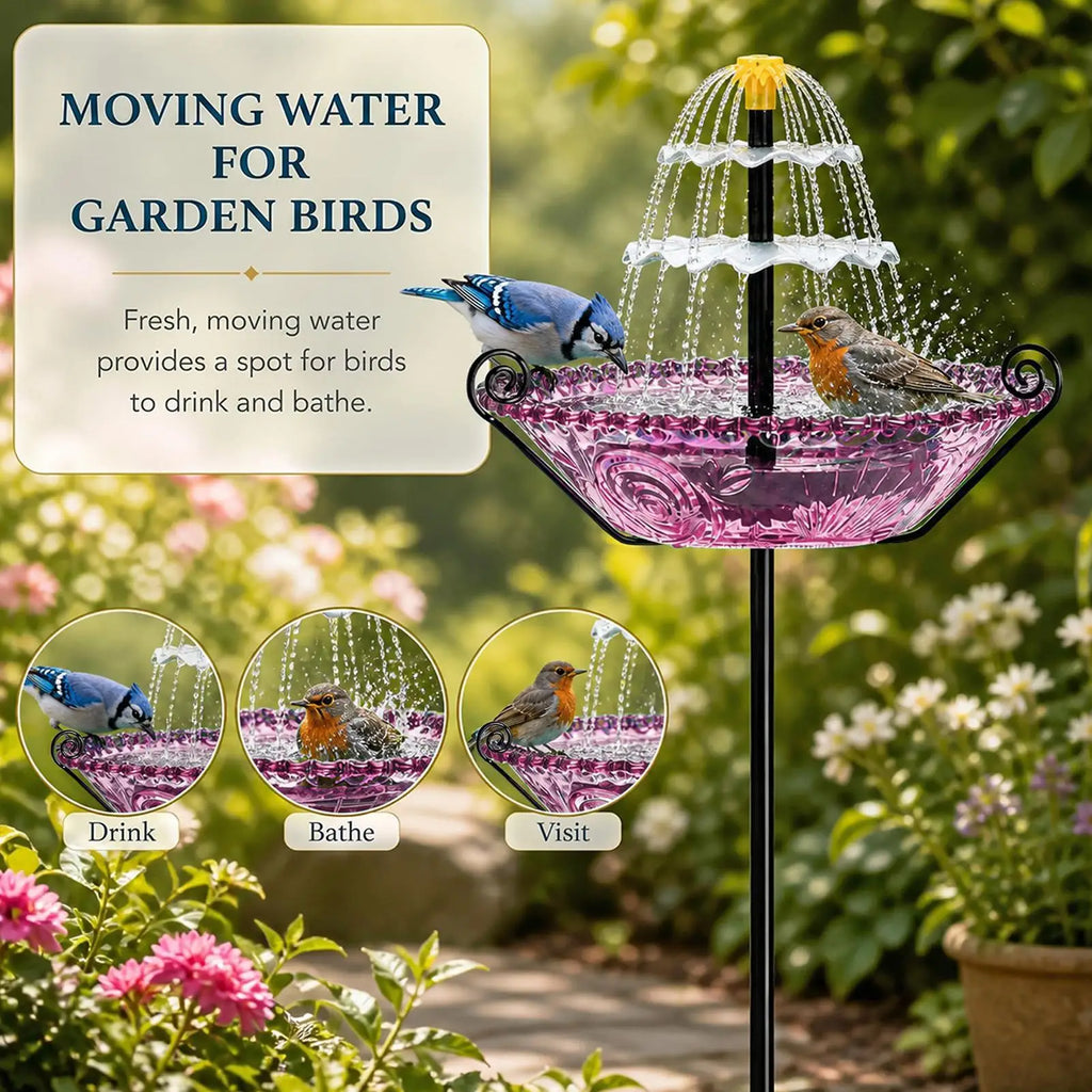 Bird Bath Solar Powered Garden Decor Birdbath Outdoor Hummingbird Waterer For Homeowners Nature Lovers Backyard Patio Deck