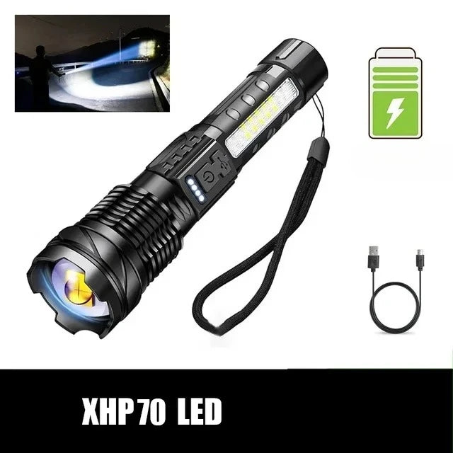 Powerful LED Flashlight Battery Display USB Rechargeable Light Telescopic Zoom Torch Lamp Outdoor Camping Fishing Lantern