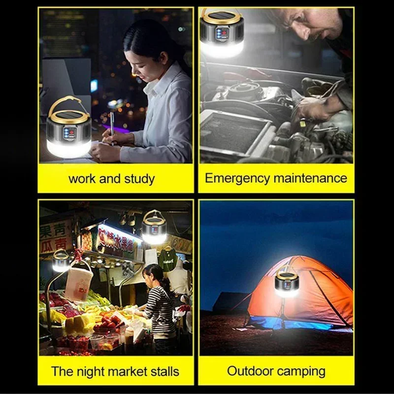 LED Solar Camping Light Power Bank Camping Lanterns With Remote Control Waterproof Outdoor Tent Light Rechargeable Flashlight