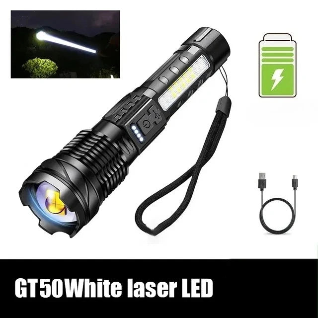 Powerful LED Flashlight Battery Display USB Rechargeable Light Telescopic Zoom Torch Lamp Outdoor Camping Fishing Lantern