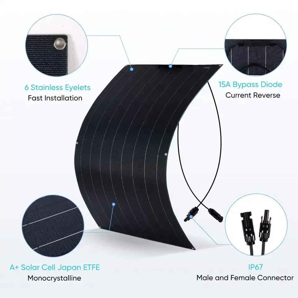 430W Monocrystalline Silicon Flexible Solar Panel For Caravan RV Full Black Frameless Design