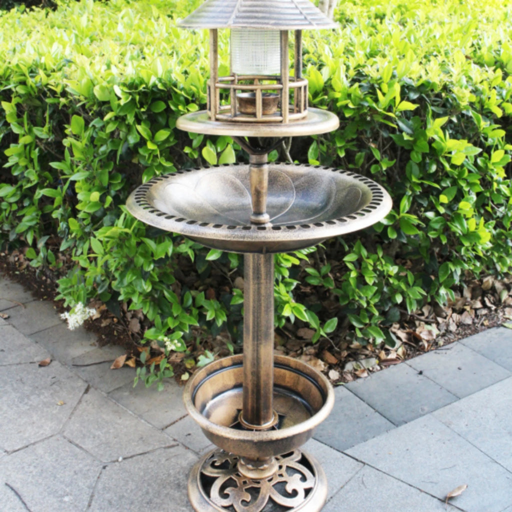 Decorative Birdbath Combo Scalloped Solar Bird Bath Garden Decor PP Plastic for Outdoor