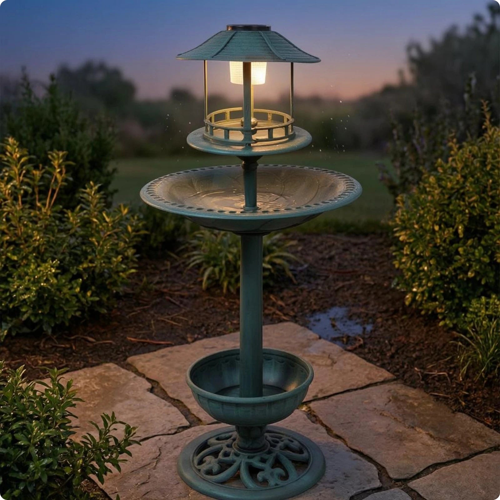 Decorative Birdbath Combo Scalloped Solar Bird Bath Garden Decor PP Plastic for Outdoor