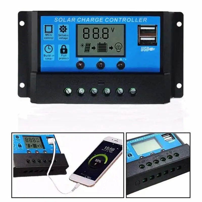 20W Solar Panel with Battery Clip and 20A Controller 18V Monocrystalline Solar Cells Outdoor Camping Hiking Solar Car Charger