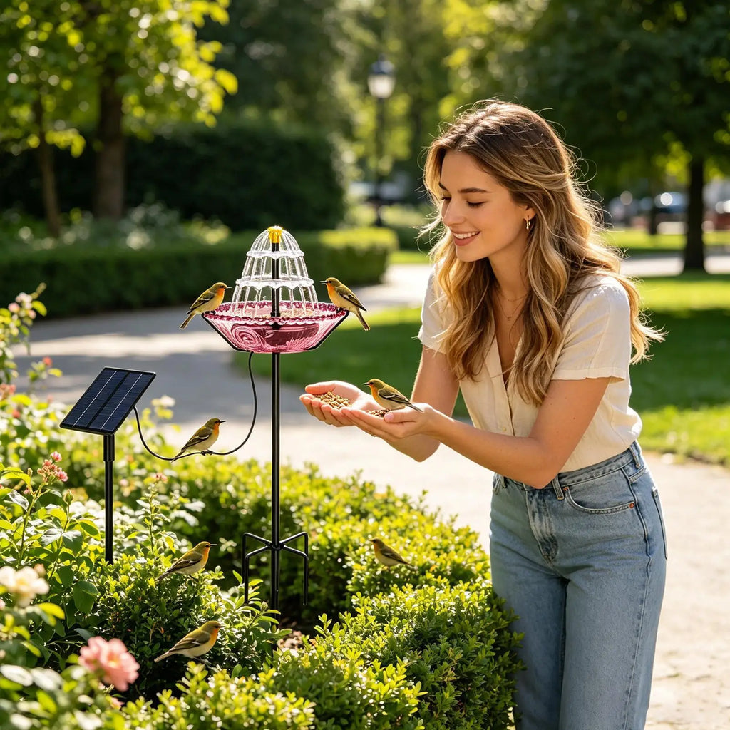 Bird Bath Solar Powered Garden Decor Birdbath Outdoor Hummingbird Waterer For Homeowners Nature Lovers Backyard Patio Deck