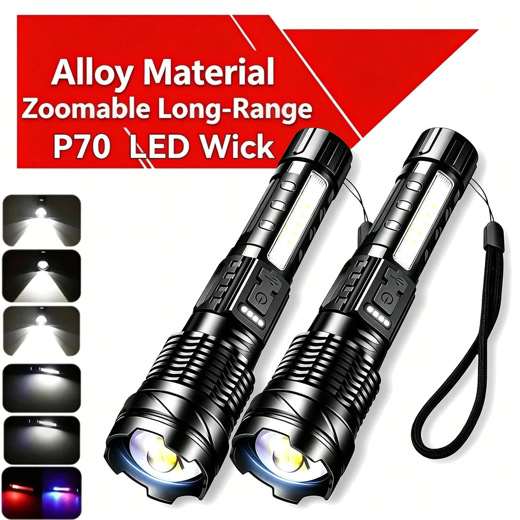 High-power Led Flashlight USB Rechargeable Torch with Display Zoomable Light with Battery Camping Hiking Lantern Emergency Lamp
