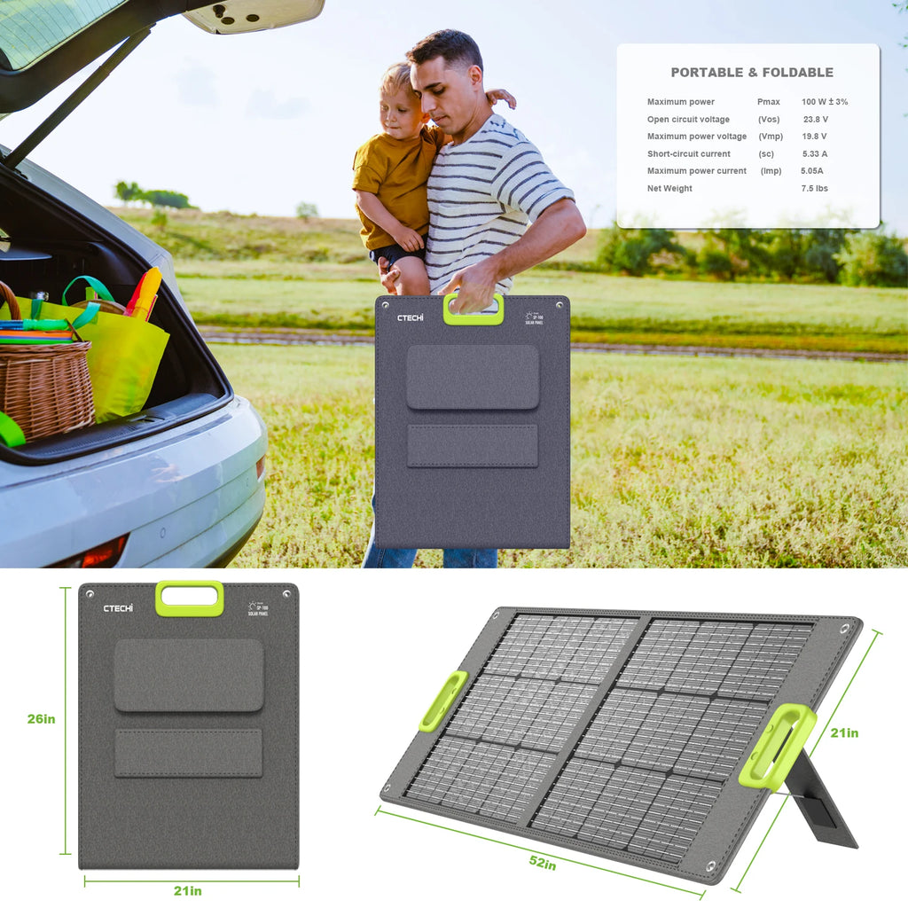 High Efficiency Portable 100W Foldable Solar Panel Charger With USB Port For Outdoor Camping RV And Hiking