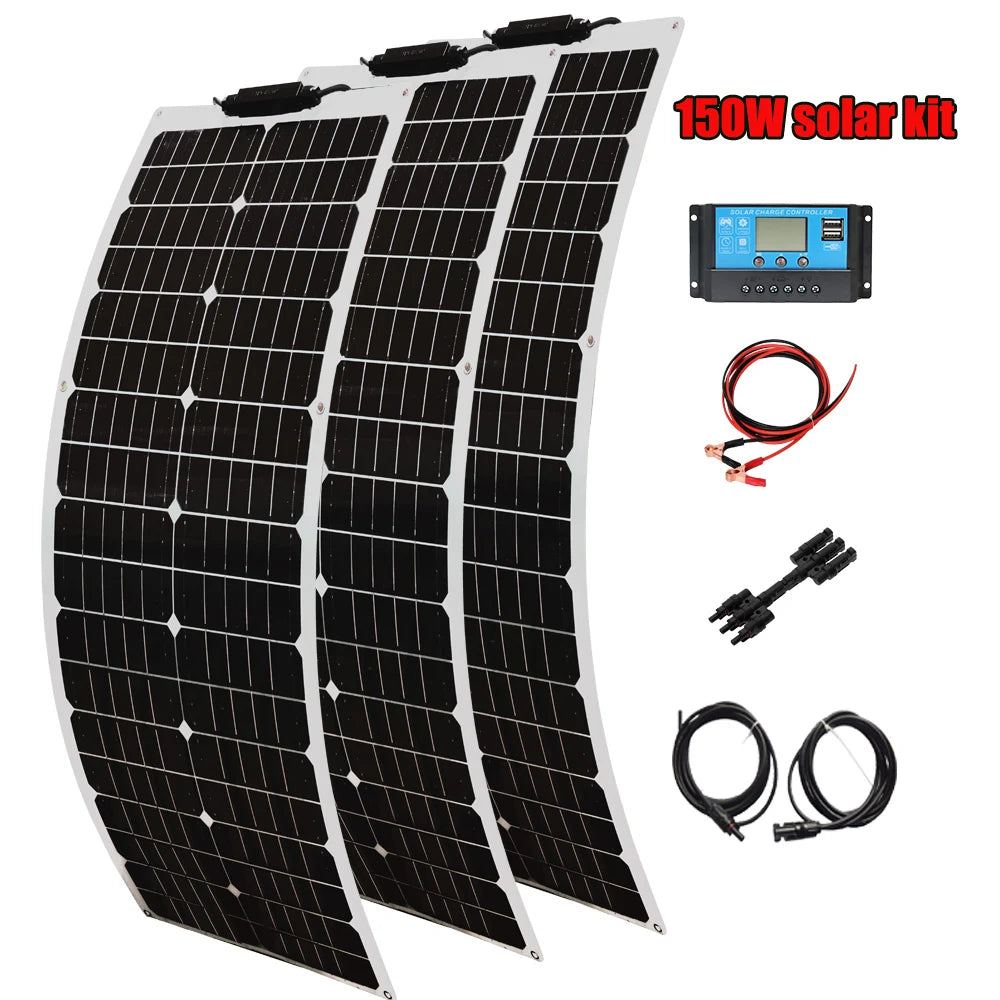 50W 100W 12V Flexible Solar Panel 150W 200W Solar Panel Caravan Van Upgraded 10A /20A Solar Charge Controller for Car RV Marine