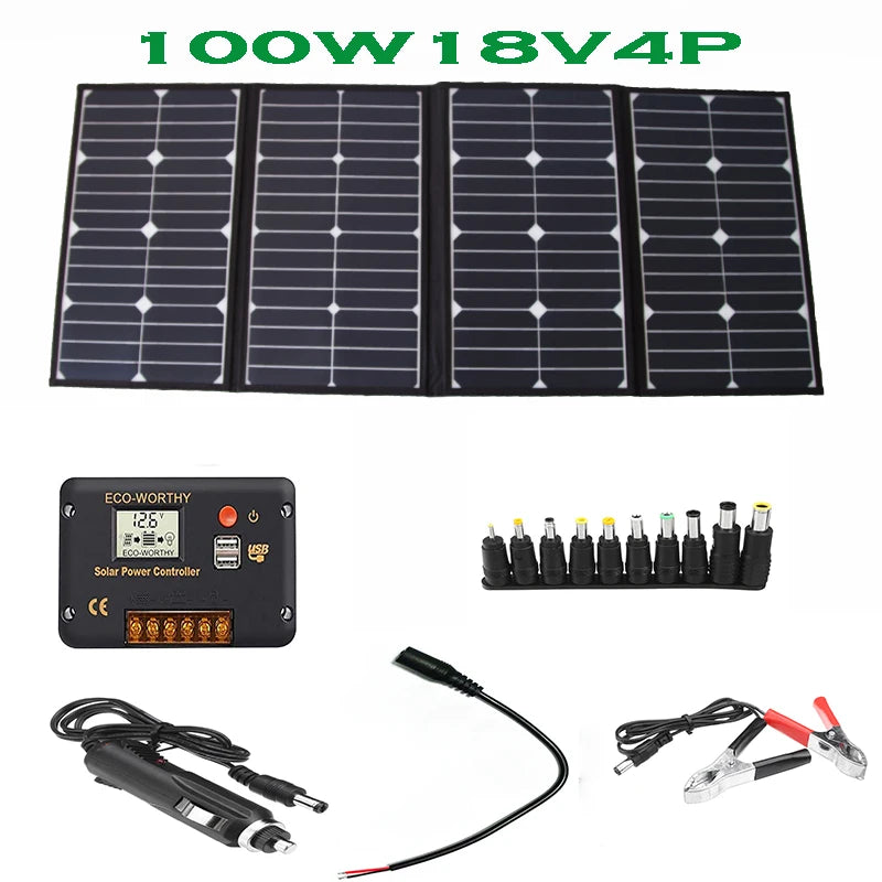 Portable 100 Watt Folding Solar Panel Charger For Camping RV Solar Power Controller And Charging Device