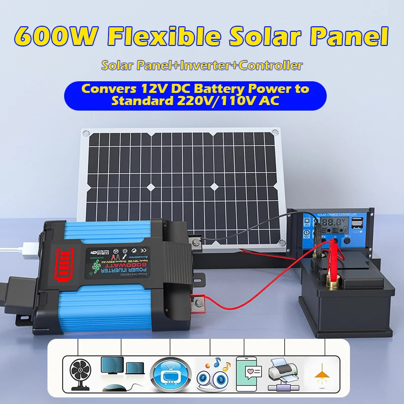 6000W 12V/24V Solar Power System with Modified Sine Wave Inverter - for RV, Boats, Cabins, Off-Grid Use