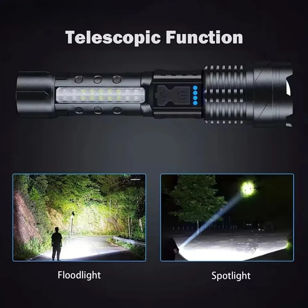 High-power Led Flashlight USB Rechargeable Torch with Display Zoomable Light with Battery Camping Hiking Lantern Emergency Lamp