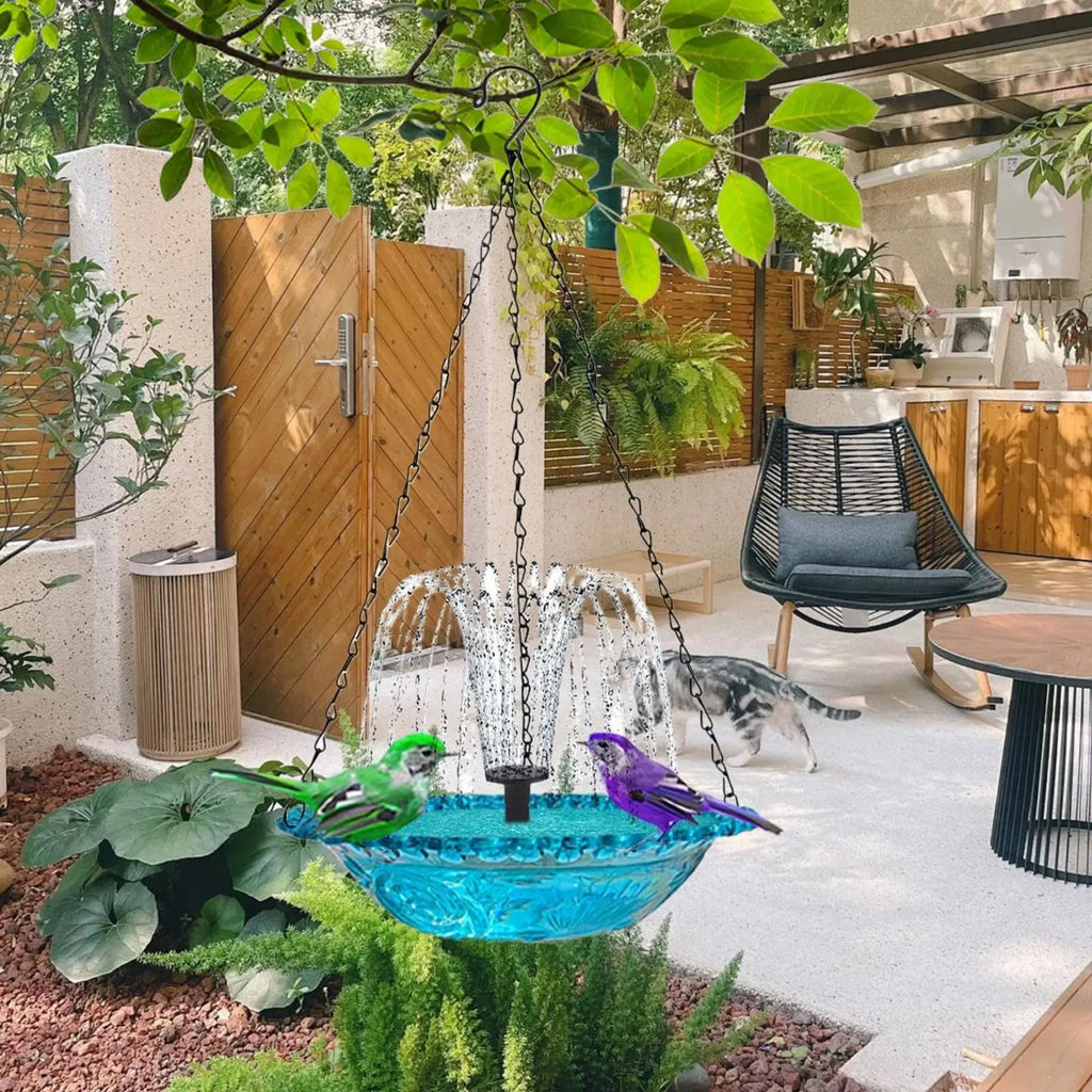 Hanging Solar Avian Bath Decorative Feature Solar Powered Hanging Water Feature Garden Decoration for Yard, Patio