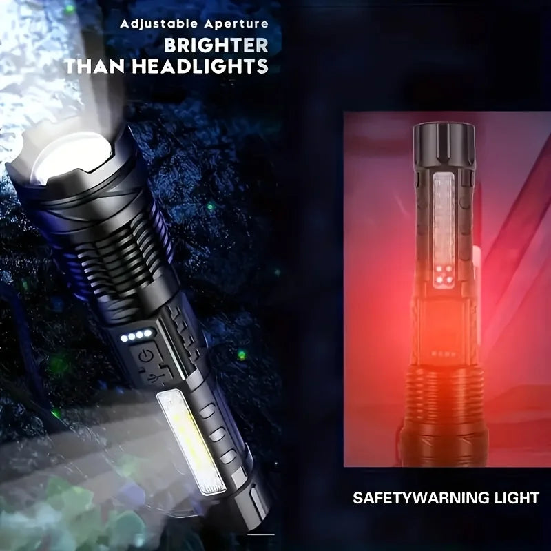 Powerful LED Flashlight Battery Display USB Rechargeable Light Telescopic Zoom Torch Lamp Outdoor Camping Fishing Lantern