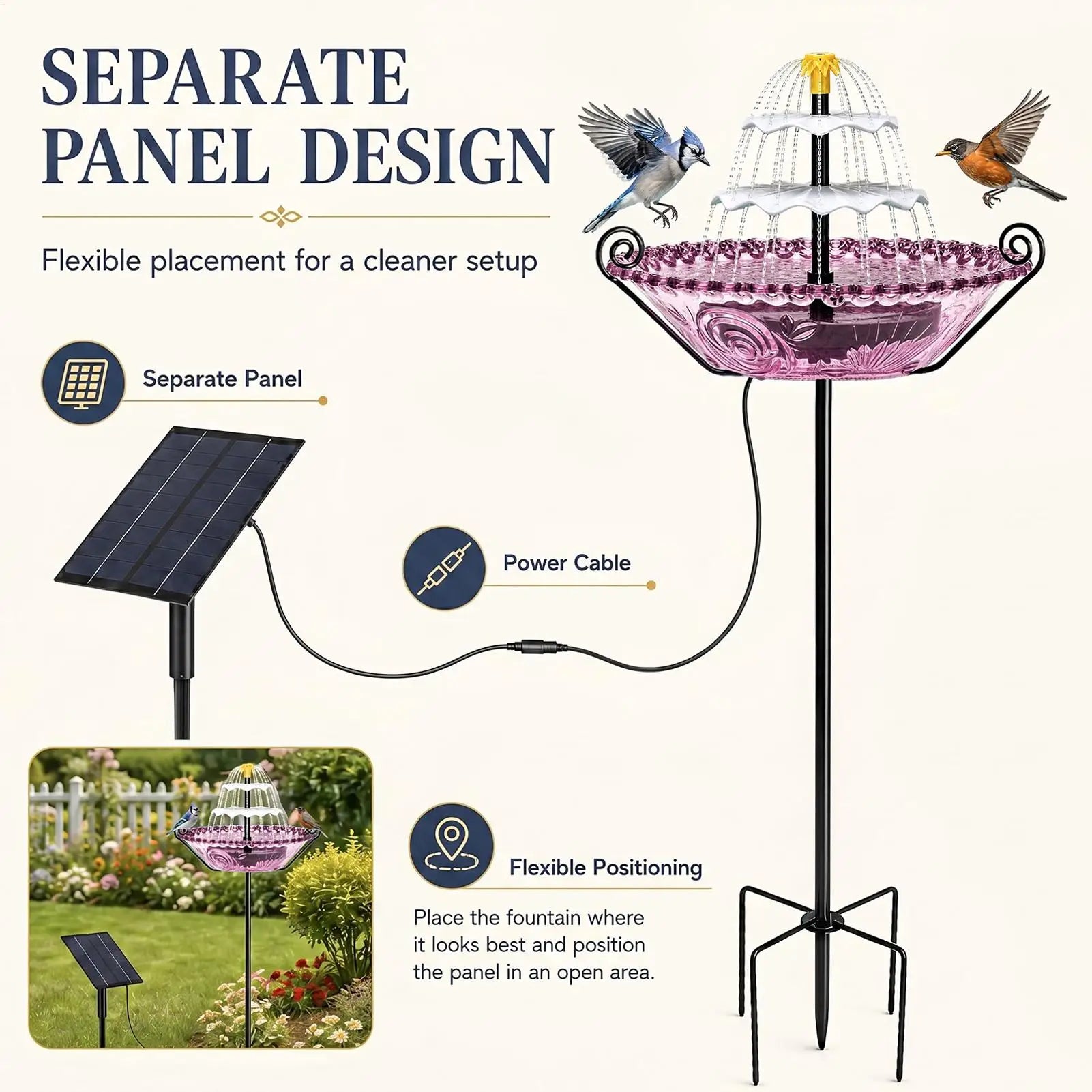 Bird Bath Solar Powered Garden Decor Birdbath Outdoor Hummingbird Waterer For Homeowners Nature Lovers Backyard Patio Deck
