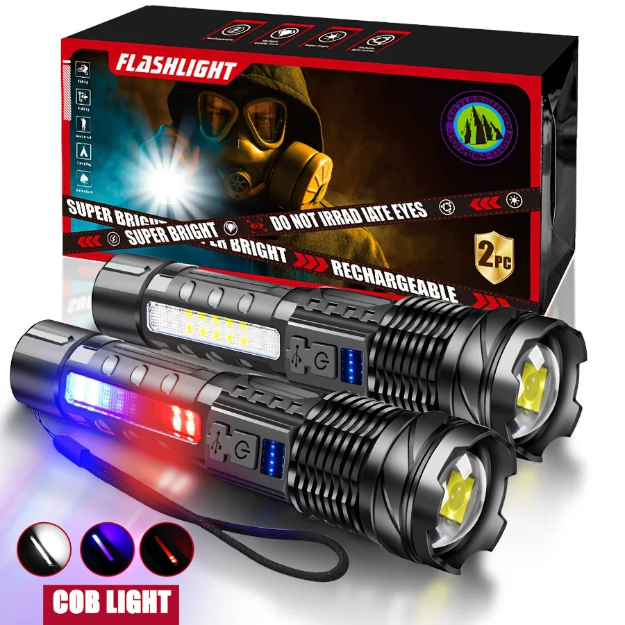 High-power Led Flashlight USB Rechargeable Torch with Display Zoomable Light with Battery Camping Hiking Lantern Emergency Lamp