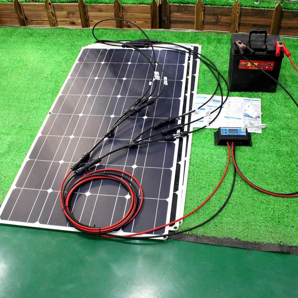 12V 100W 200W 300W High Efficiency Monocrystalline Solar Cell Flexible Solar Panel Kit for 12 Volt Battery Camping