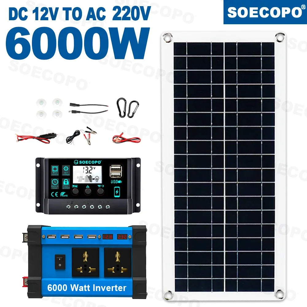 Solar System 6000W Complete Kit 12V to 220V 100A Controller 200W Panel Solar Power Generator for Home/Camping Backup Battery