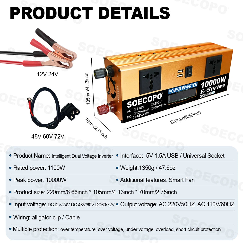 10000W Solar Kit 500W Panel 100A MPPT Controller DC Cable 12V/24V to 220V/110V Inverter for Camping Emergency CE Certified