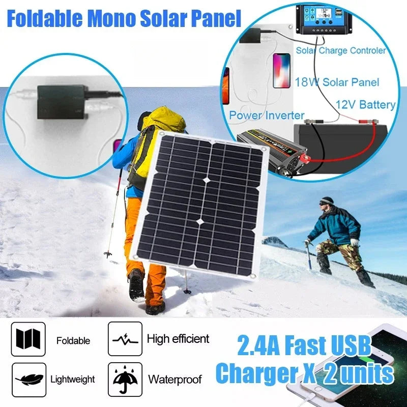 600W Solar Panel with 6000W Inverter 12V to 110V 220V Power Generation System for Home Car Outdoor Mobile Phone Charging USB