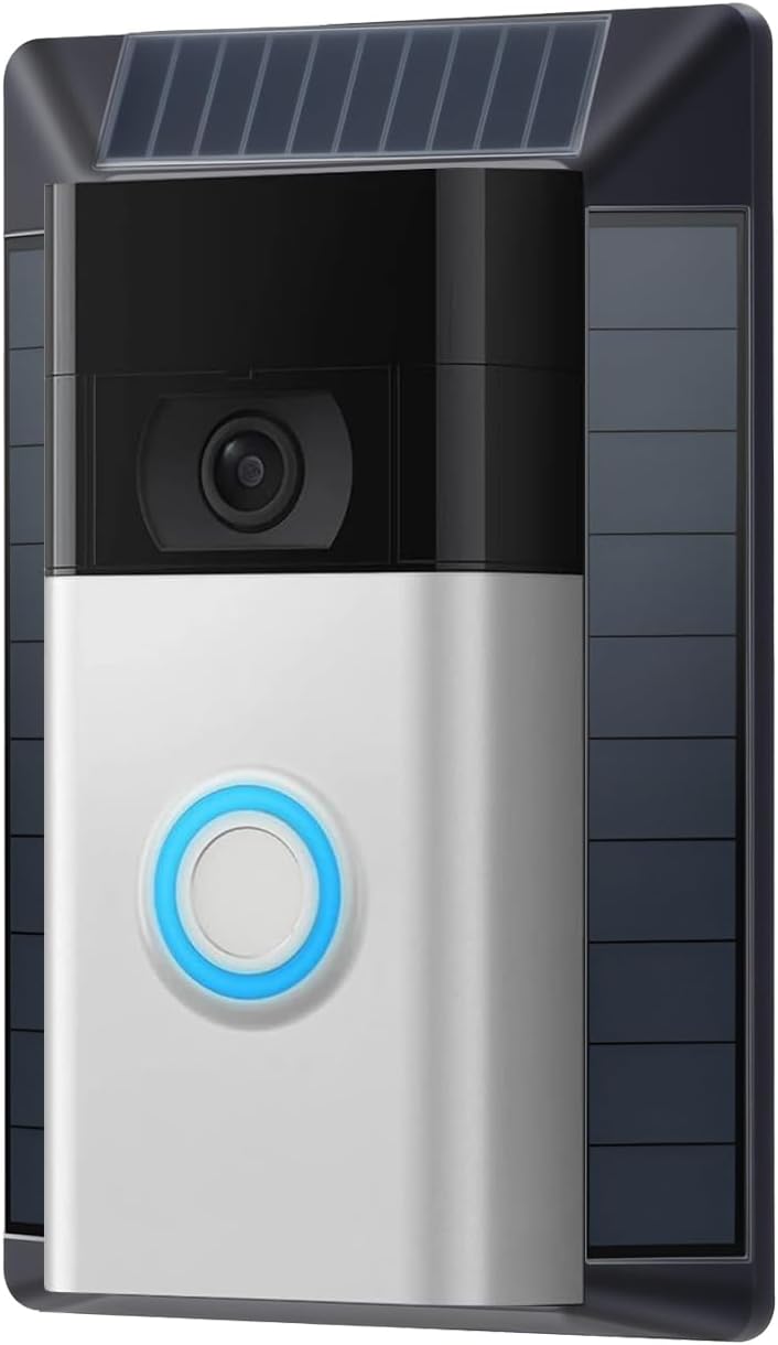Solar Charger Compatible with Ring Video Doorbell (2020 Release), Micro USB Port Only, Not for USB-C or 2-Prong Ports, Waterproof Solar Panel for Continuous Power(2nd Gen-2020 Release)