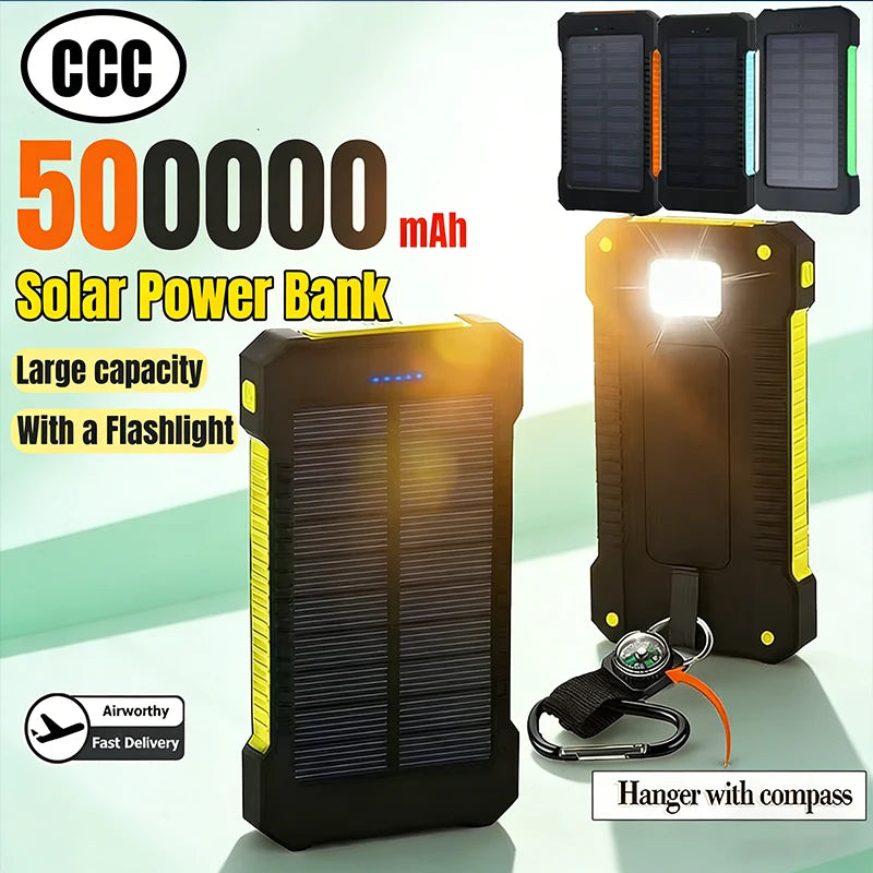 500000mAh Waterproof Outdoor Solar Power Bank Dual USB Travel Portable Solar Phone Charger Solar Powerbanks for Xiaomi Camping