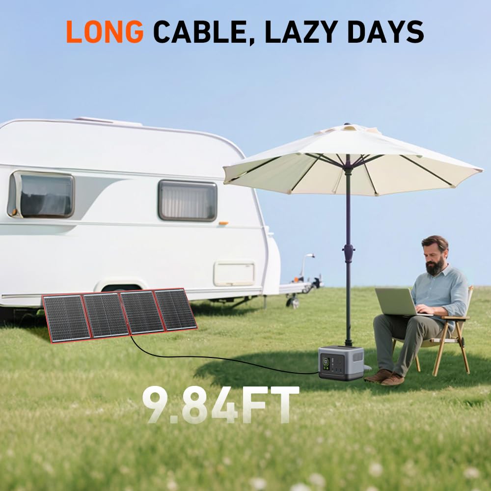 DOKIO 300W Portable Foldable Solar Panel Kit (20x38in, 15.3lb), with Separate Controller and Dual USB, Monocrystalline Charger for 12V Batteries & Power Stations, RV Camping Trailer Emergency Backup