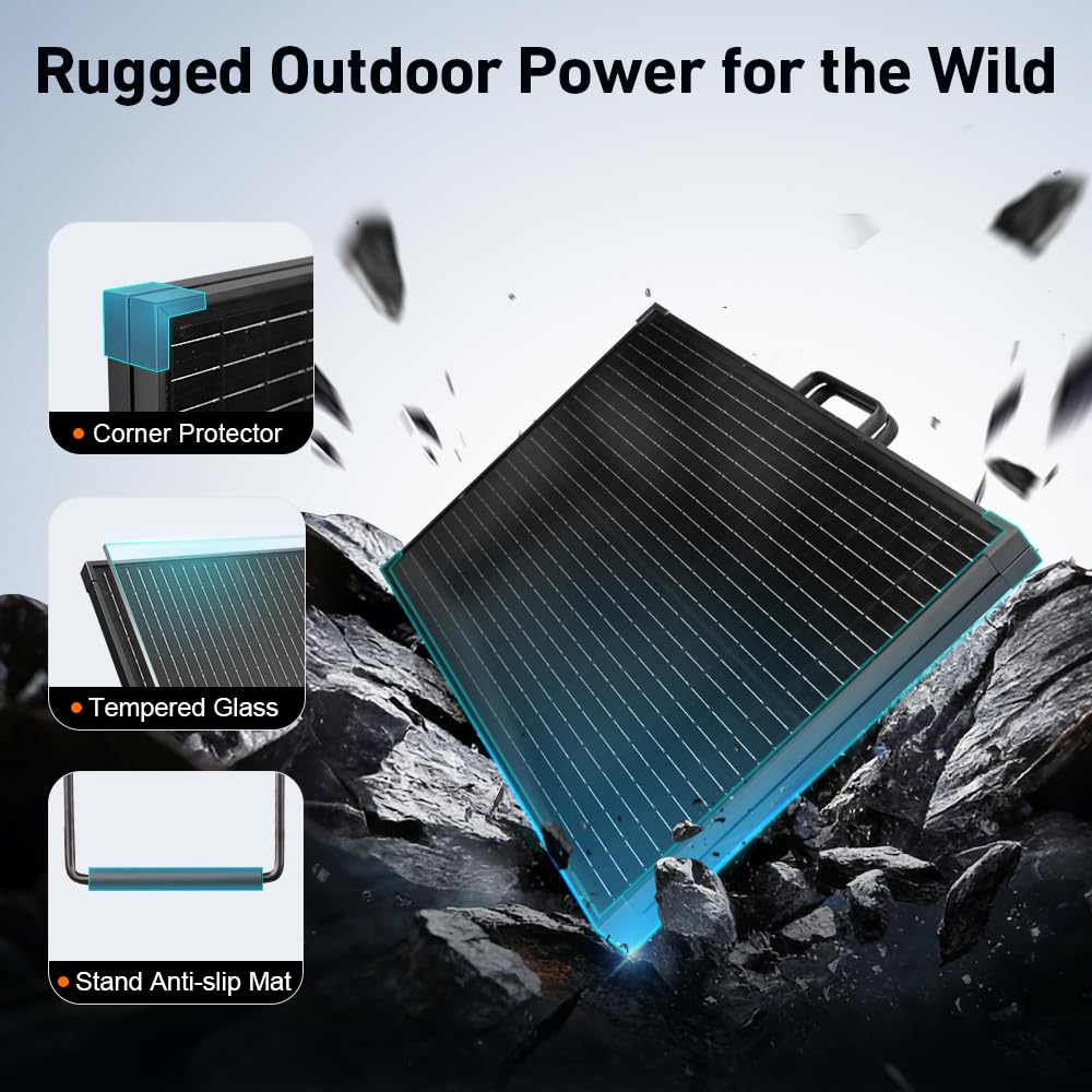 DOKIO 100W 12V Portable Solar Panels Suitcase with Waterproof 10A Charge Controller, Foldable 100 Watt Solar Panel W/Adjustable Kickstand, Solar Charger for Power Station, RV, Camping, SUV, Off Grid