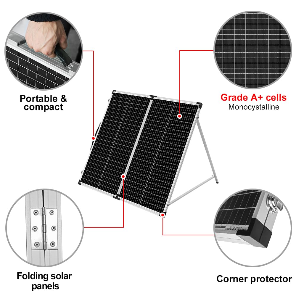 DOKIO 100W 12V Portable Solar Panels Suitcase with Waterproof 10A Charge Controller, Foldable 100 Watt Solar Panel W/Adjustable Kickstand, Solar Charger for Power Station, RV, Camping, SUV, Off Grid