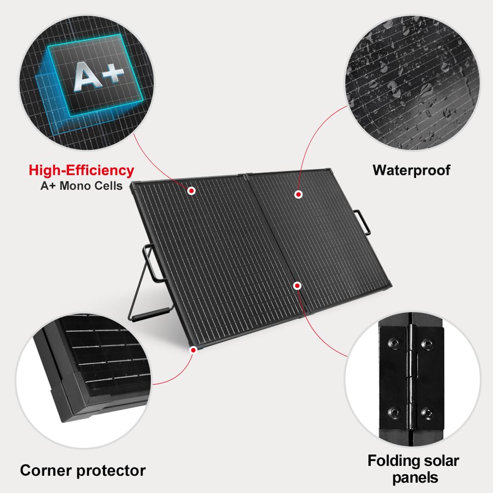 DOKIO 100W 12V Portable Solar Panels Suitcase with Waterproof 10A Charge Controller, Foldable 100 Watt Solar Panel W/Adjustable Kickstand, Solar Charger for Power Station, RV, Camping, SUV, Off Grid