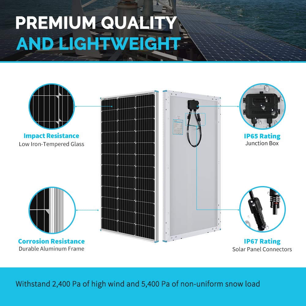 Renogy 100W 12V Solar Panel Starter Kit, 100 Watt Monocrystalline Solar Panel, 30A LCD PWM Charger Controller, Adaptor Kit, Tray Cables, Z Brackets for RV, Camper, and Other Off Grid Applications