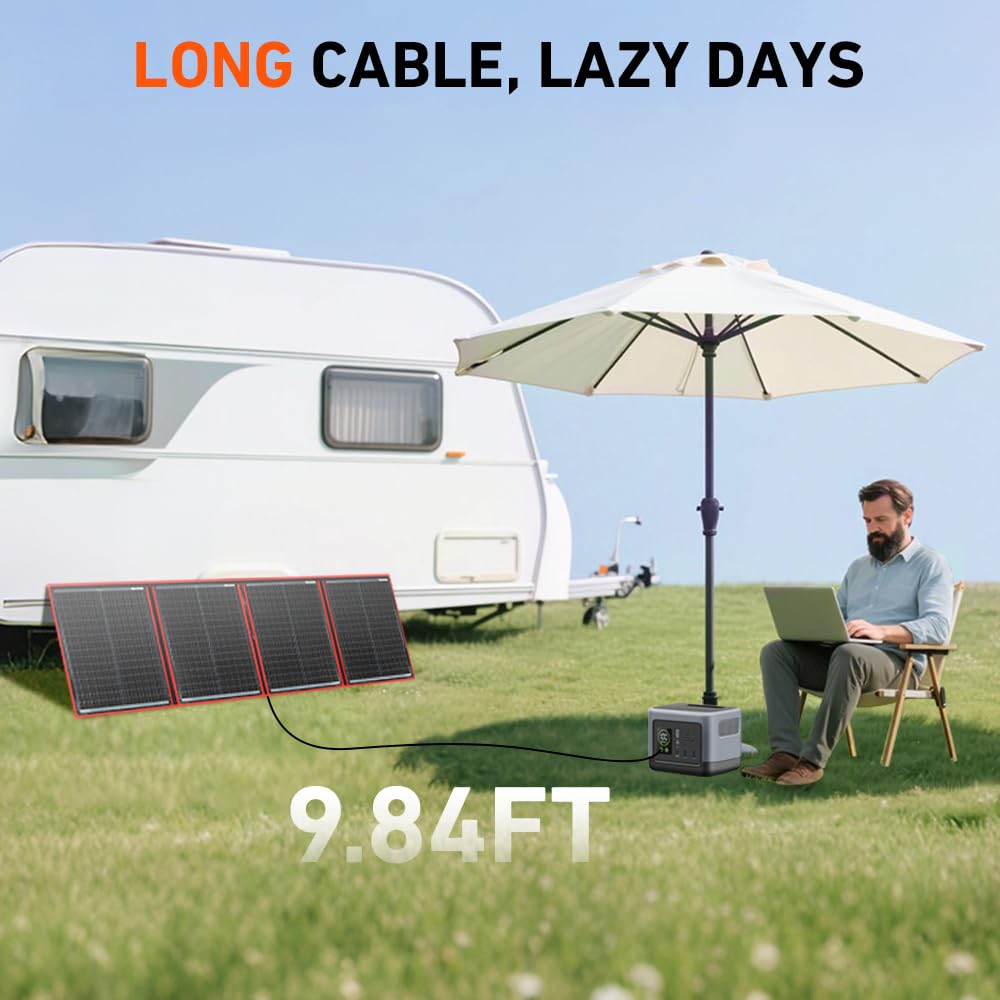 DOKIO 300W Portable Foldable Solar Panel Kit (20x38in, 15.3lb), with Separate Controller and Dual USB, Monocrystalline Charger for 12V Batteries & Power Stations, RV Camping Trailer Emergency Backup