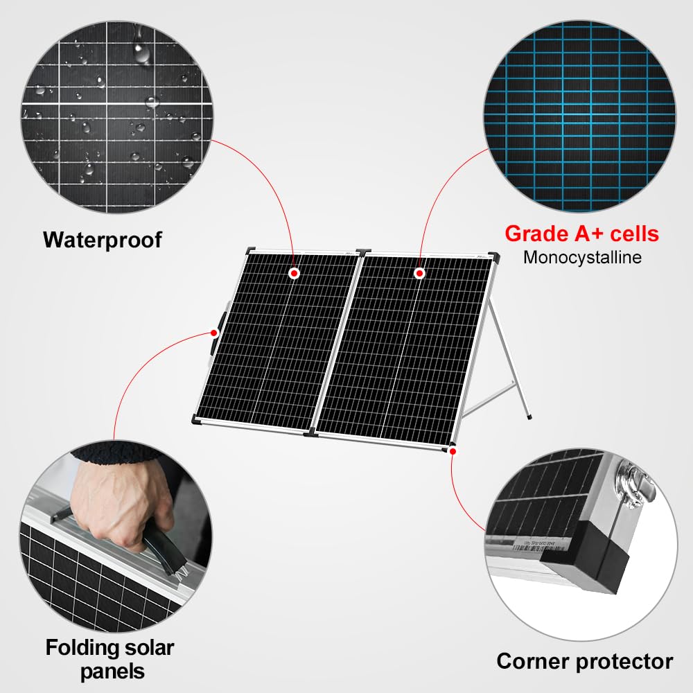DOKIO 100W 12V Portable Solar Panels Suitcase with Waterproof 10A Charge Controller, Foldable 100 Watt Solar Panel W/Adjustable Kickstand, Solar Charger for Power Station, RV, Camping, SUV, Off Grid