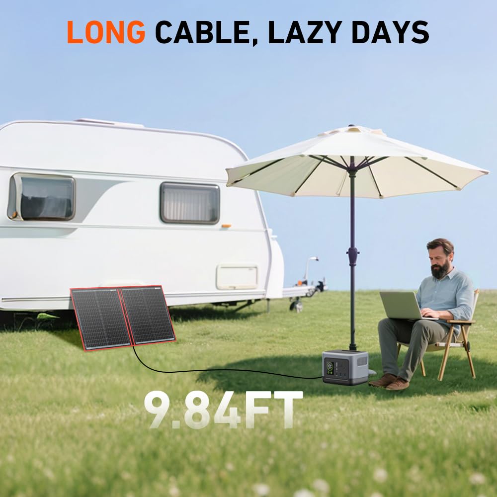 DOKIO 300W Portable Foldable Solar Panel Kit (20x38in, 15.3lb), with Separate Controller and Dual USB, Monocrystalline Charger for 12V Batteries & Power Stations, RV Camping Trailer Emergency Backup