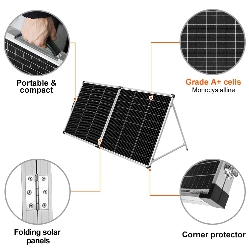 DOKIO 100W 12V Portable Solar Panels Suitcase with Waterproof 10A Charge Controller, Foldable 100 Watt Solar Panel W/Adjustable Kickstand, Solar Charger for Power Station, RV, Camping, SUV, Off Grid