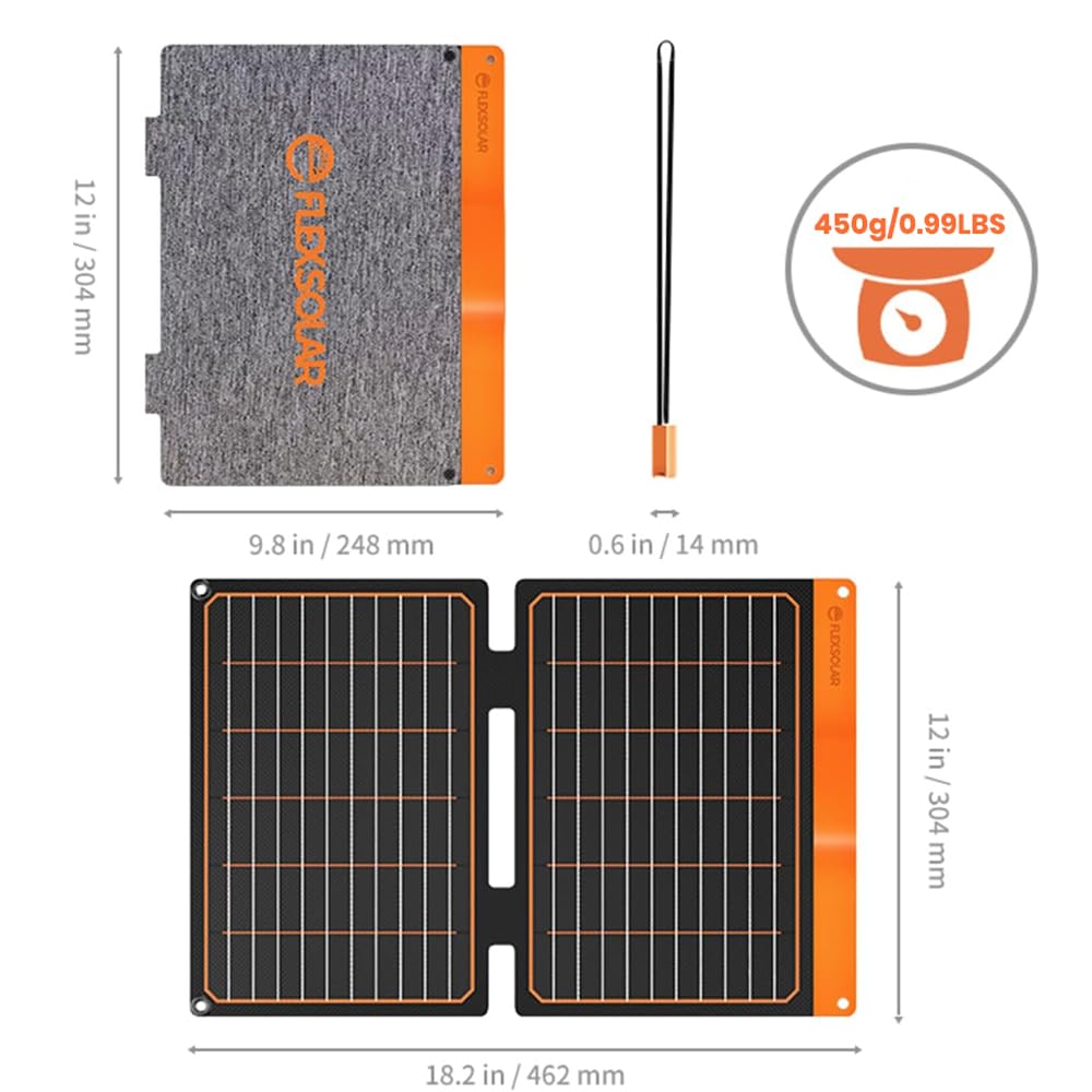 FlexSolar 100W Portable Solar Panels Chargers with PD3.0 USB-C,QC3.0 USB-A and DC Outputs Foldable IP67 Waterproof Power Emergency Camping for Small Power Station Generator,Phones, Power Banks