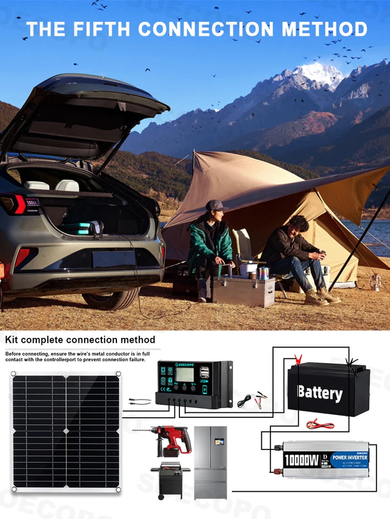 10000W Complete Solar Power Kit | 300W Panel + 100A Controller + 10000W Inverter 12V to 110V/220V Emergency Backup for Home,Rv