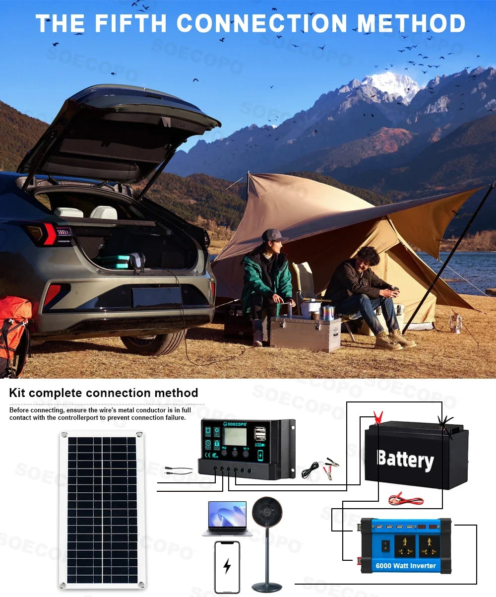 Solar System 6000W Complete Kit 12V to 220V 100A Controller 200W Panel Solar Power Generator for Home/Camping Backup Battery