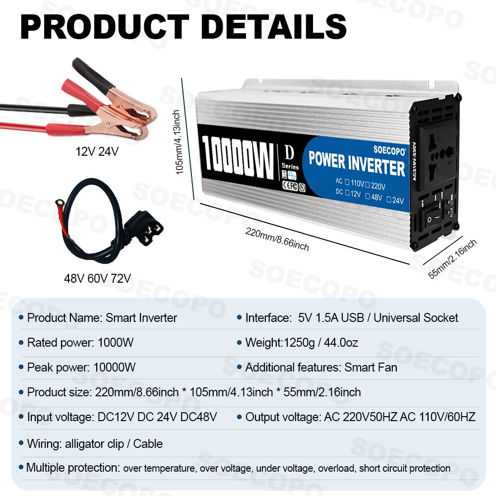 10000W/1100W Solar System DC12V to 220V Off-Grid Inverter System 100A Controller 500W Panel Inverter for Home RV Camping CE