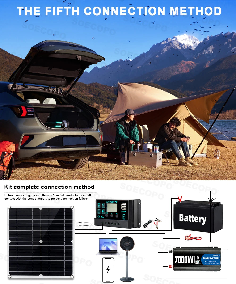 7000W Inverter Kit 12V 110V220V 300W Solar Panel 100A Controller & Battery Charger for Shed/Lighting/Camping, Easy Installation