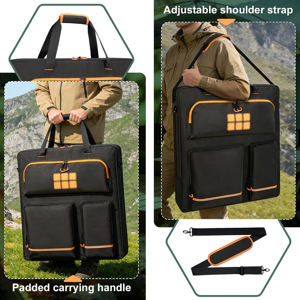 Solar Panel Storage Bag Fit for New Jackery SolarSaga 200W 100W | Orange Lining, Deepened Opening, Zipper with Pull, Multi-Accessory Space, Solar Panel Travel Carrying Case, Black