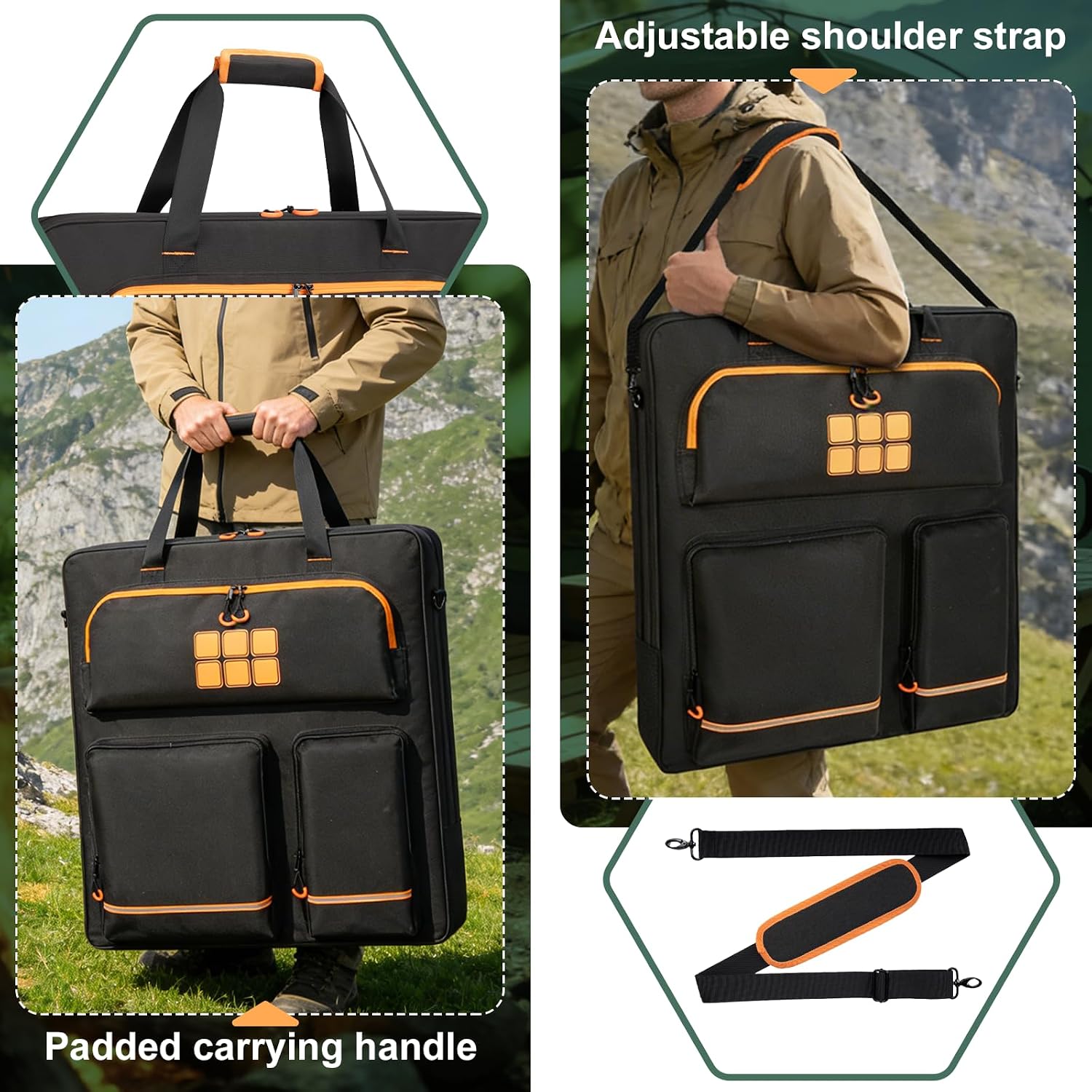 Solar Panel Storage Bag Fit for New Jackery SolarSaga 200W 100W | Orange Lining, Deepened Opening, Zipper with Pull, Multi-Accessory Space, Solar Panel Travel Carrying Case, Black