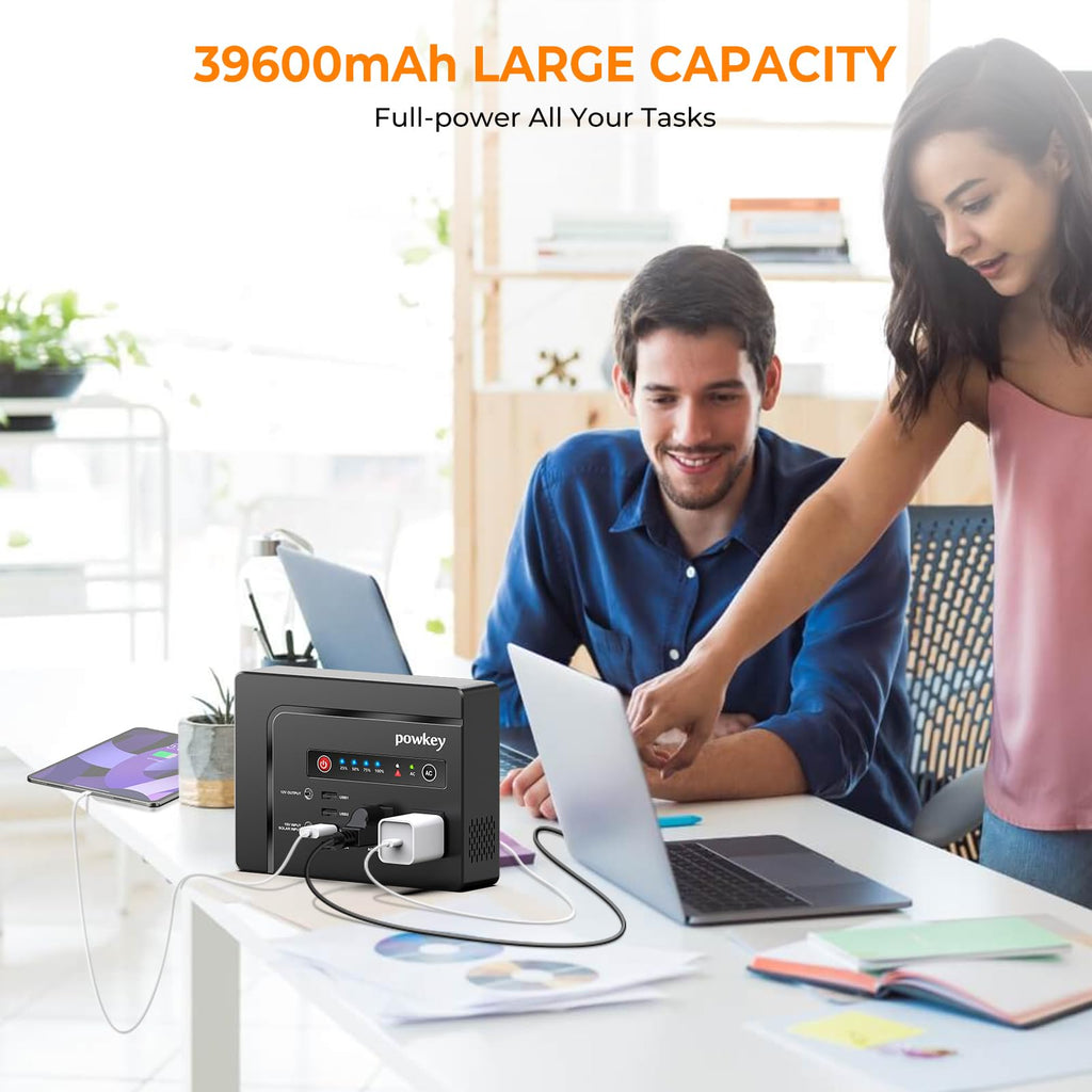 200W Solar Powered Generator, Portable Power Station with Solar Panel 40W | Powkey 146Wh Power Bank with 120V AC Outlet, Pure Sine Wave Lithium Battery for Outdoor Camping Emergency Home