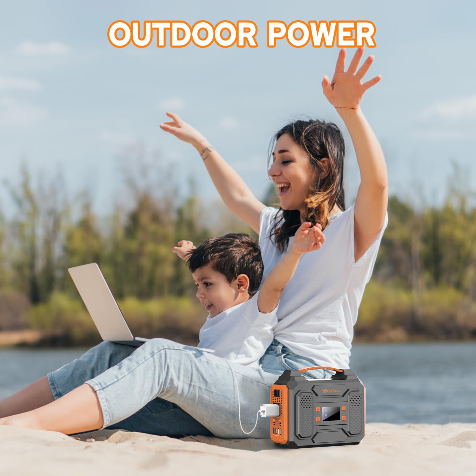Portable Solar Generator, 300W Portable Power Station with Foldable 60W Solar Panel,110V Pure Sine Wave 280Wh Battery Power Pack with USB DC AC Outlet for Camping Smart Devices RV Van Outdoor-Orange