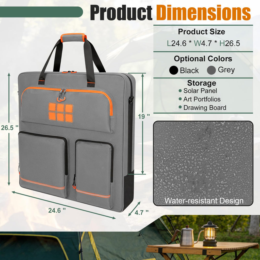 Solar Panel Storage Bag Fit for New Jackery SolarSaga 200W 100W | Orange Lining, Deepened Opening, Zipper with Pull, Multi-Accessory Space, Solar Panel Travel Carrying Case, Black