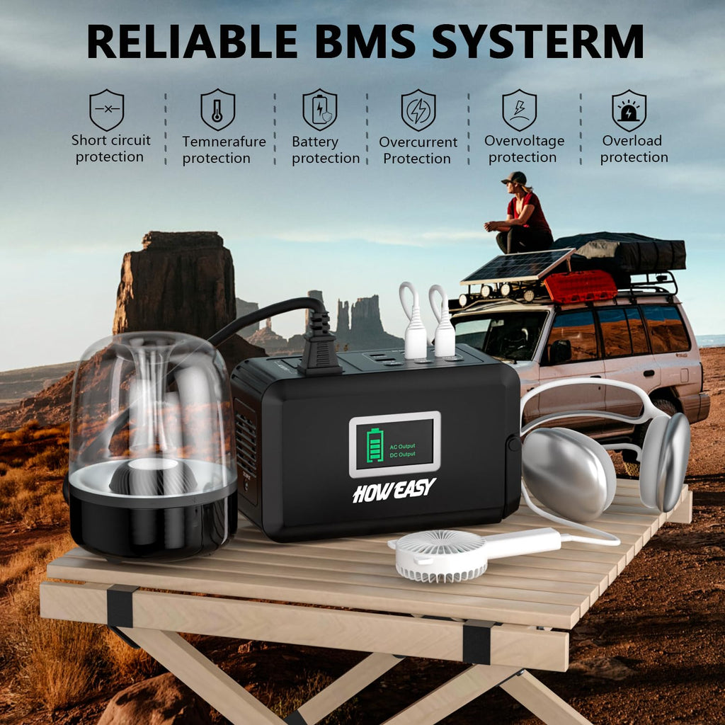 HOWEASY Portable Power Station,120W(240W Peak) Solar Generator,88Wh Lithium Battery Power with 110V AC Outlet/DC/USB/LED Light for Outdoor Camping Trip Hunting Emergency(Solar Panel Optional)