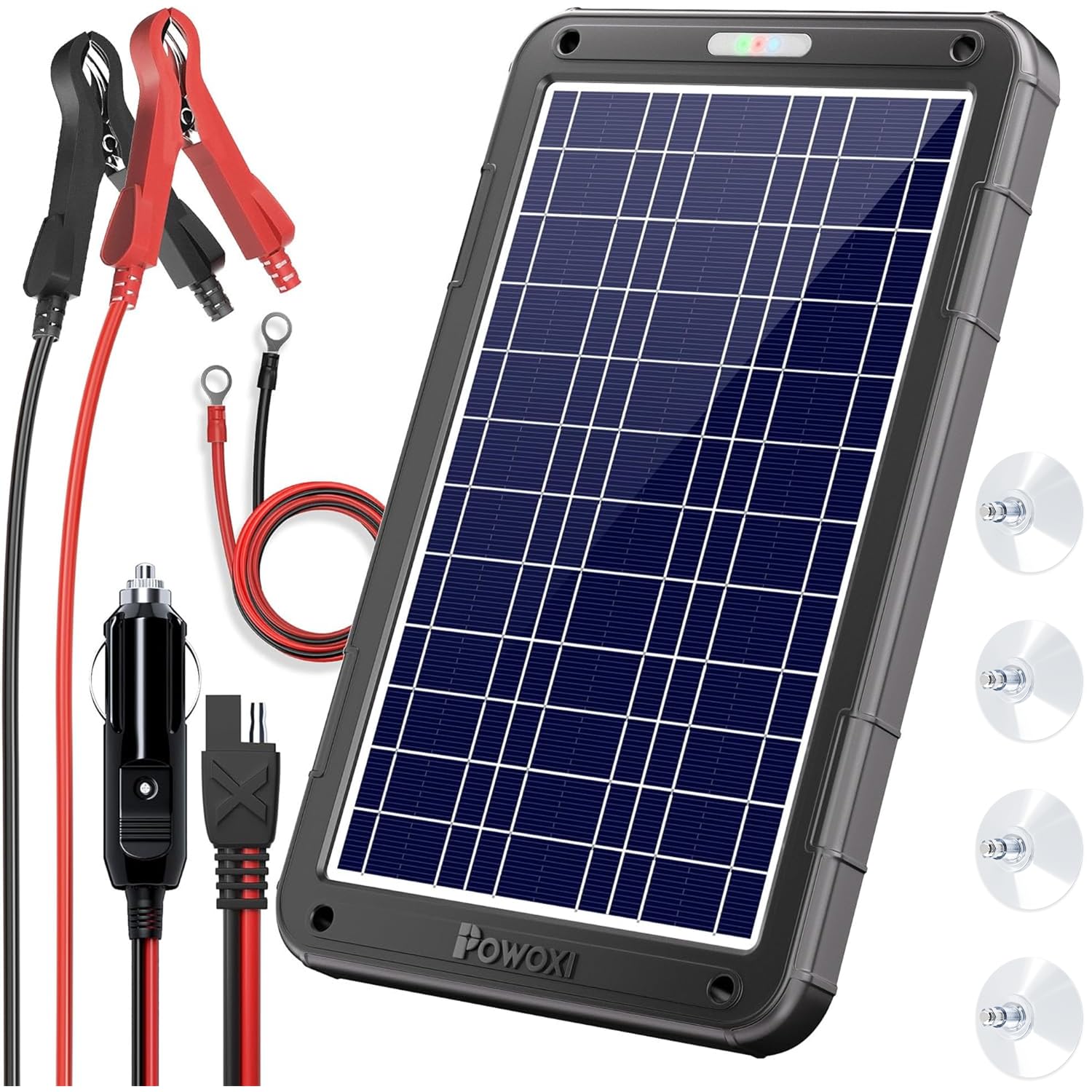 POWOXI Upgraded 7.5W-Solar-Battery-Trickle-Charger-Maintainer-12V Portable Waterproof Solar Panel Trickle Charging Kit for Car, Automotive, Motorcycle, Boat, Marine, RV,Trailer, Snowmobile, etc.