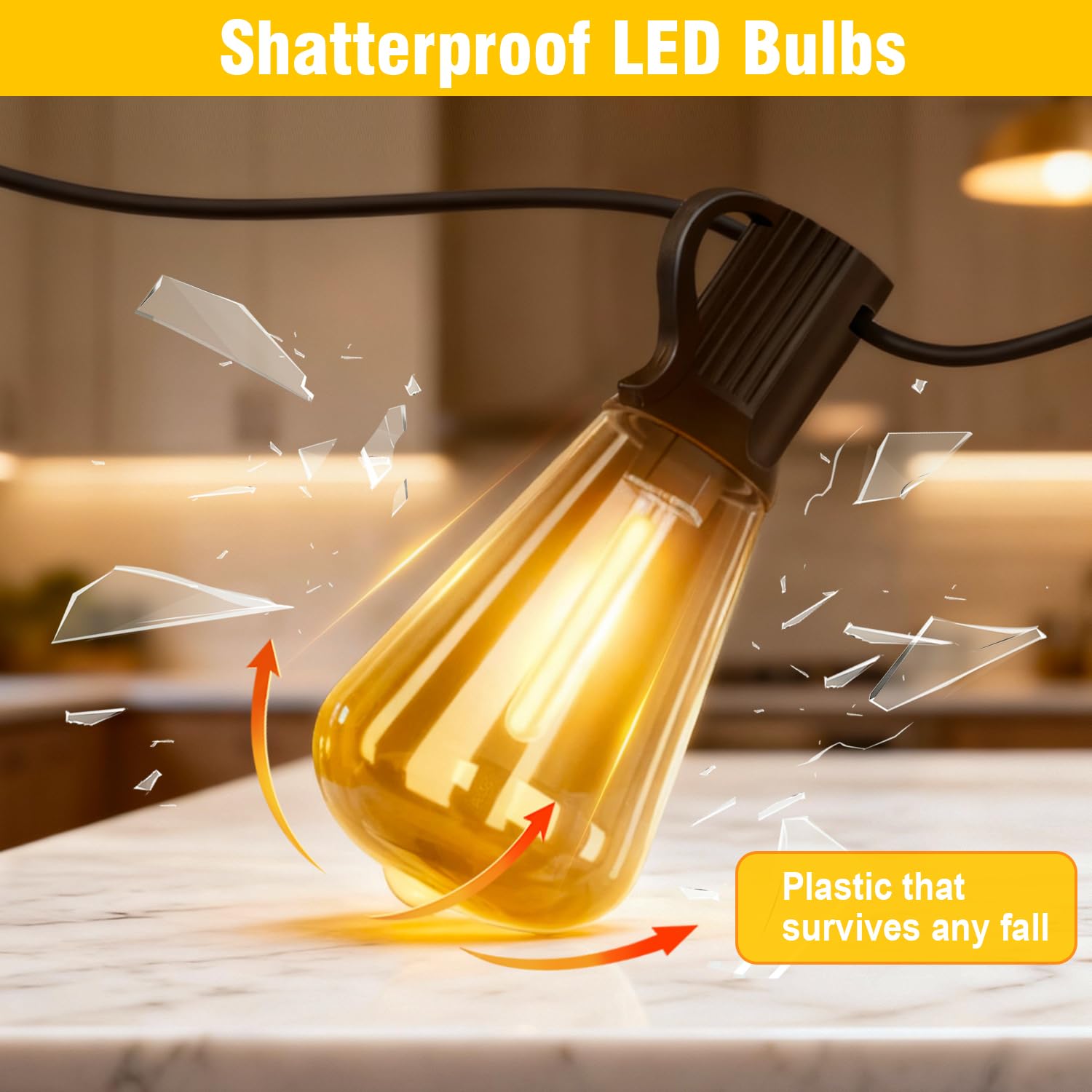 100FT Solar String Lights Outdoor Waterproof with Remote & Timer, LED Shatterproof ST38 Bulbs, USB & Solar Powered Patio Lights for Backyard, Porch, Garden, Wedding Decor, Dusk to Dawn Lighting