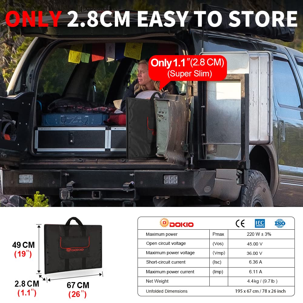 DOKIO 300W Portable Foldable Solar Panel Kit (20x38in, 15.3lb), with Separate Controller and Dual USB, Monocrystalline Charger for 12V Batteries & Power Stations, RV Camping Trailer Emergency Backup